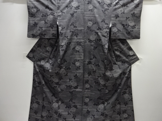 JAPANESE KIMONO / DORO OSHIMA TSUMUGI (9 maruki) / WOVEN EGASUMI & KIKU